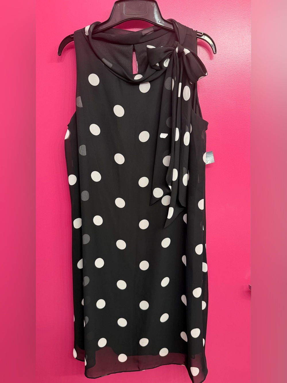 SLNY Black and White Polka Dot Tie-Detail Dress